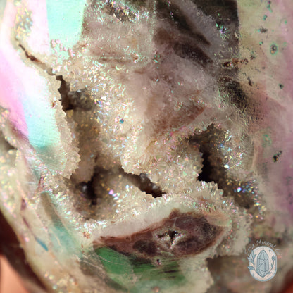 Hand Carved Rainbow Aura Druzy Sphalerite Egg With Stand