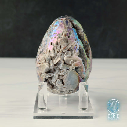 Hand Carved Rainbow Aura Druzy Sphalerite Egg