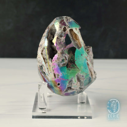 Hand Carved Rainbow Aura Druzy Sphalerite Egg
