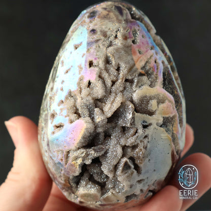 Hand Carved Rainbow Aura Druzy Sphalerite Egg