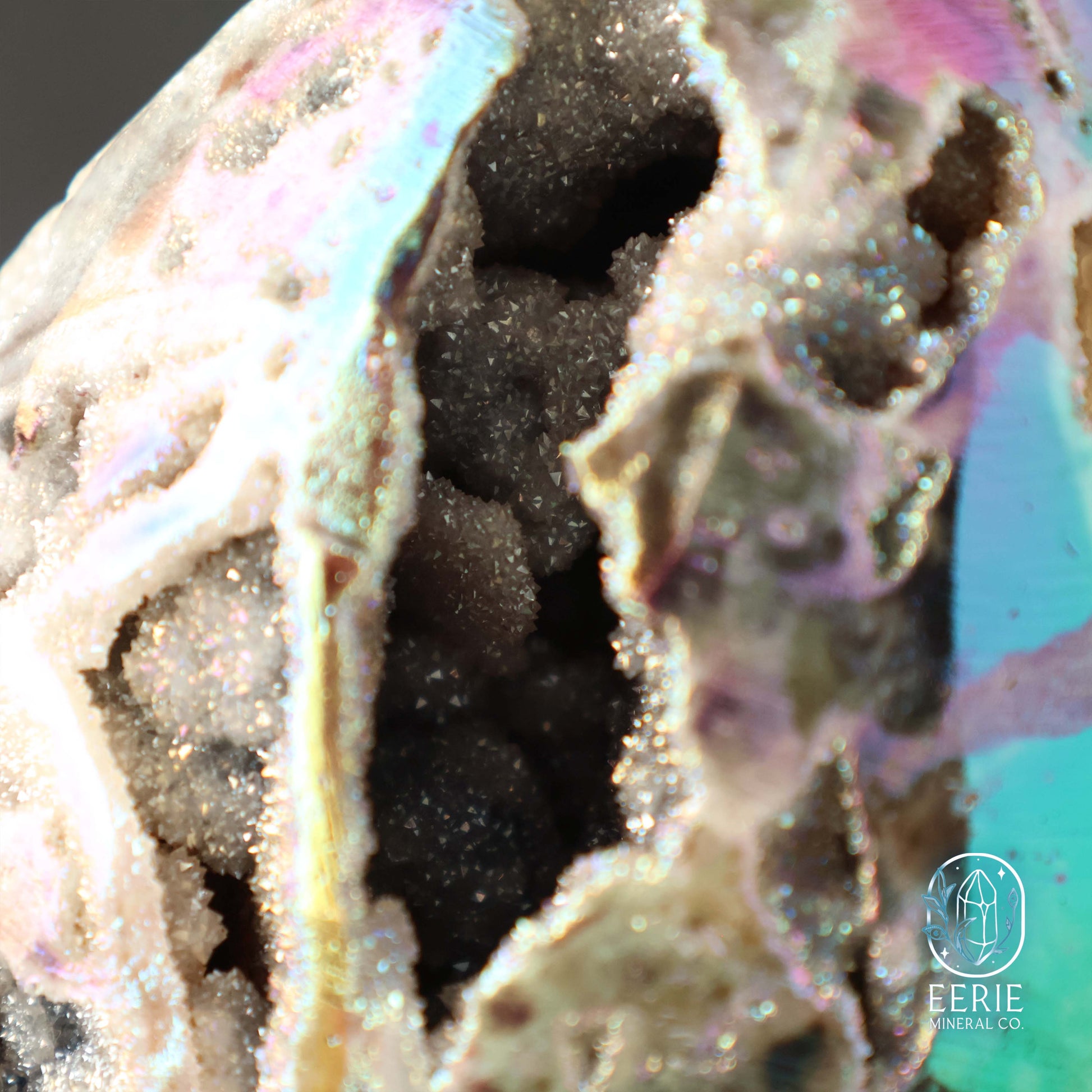 Hand Carved Rainbow Aura Druzy Sphalerite Egg