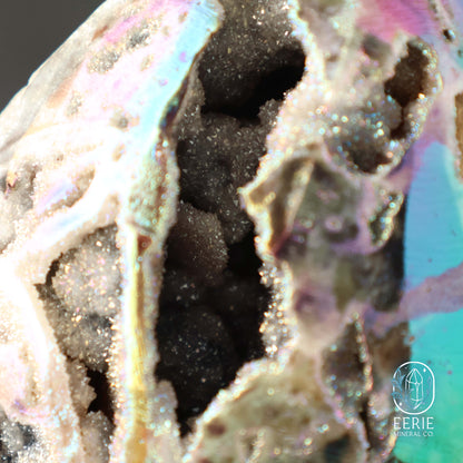 Hand Carved Rainbow Aura Druzy Sphalerite Egg