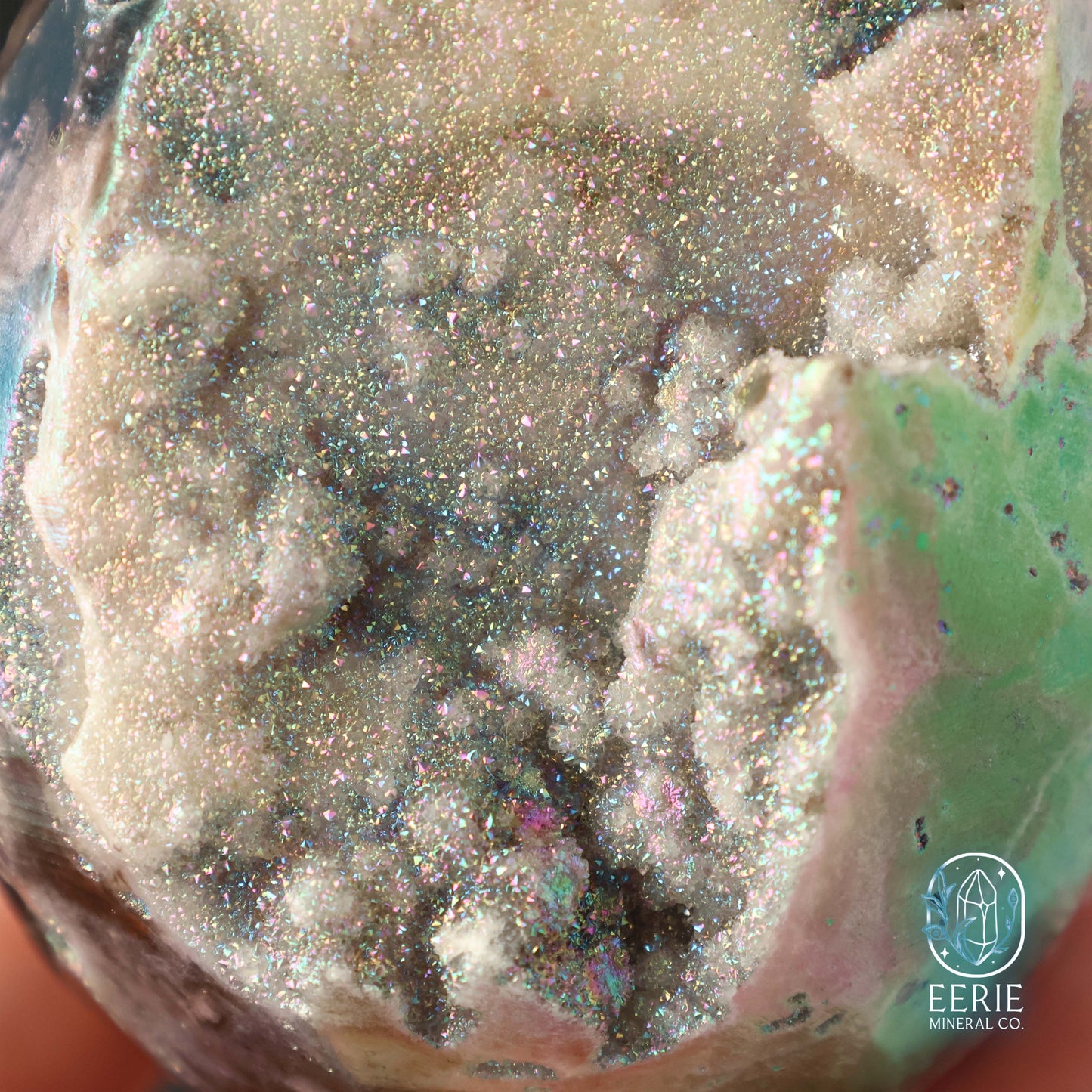 Hand Carved Rainbow Aura Druzy Sphalerite Egg