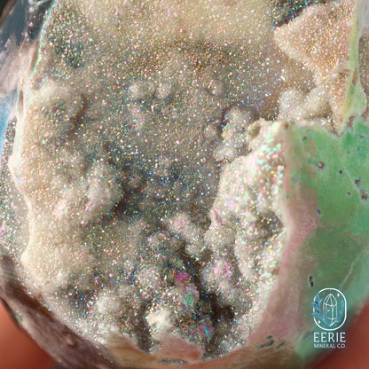 Hand Carved Rainbow Aura Druzy Sphalerite Egg