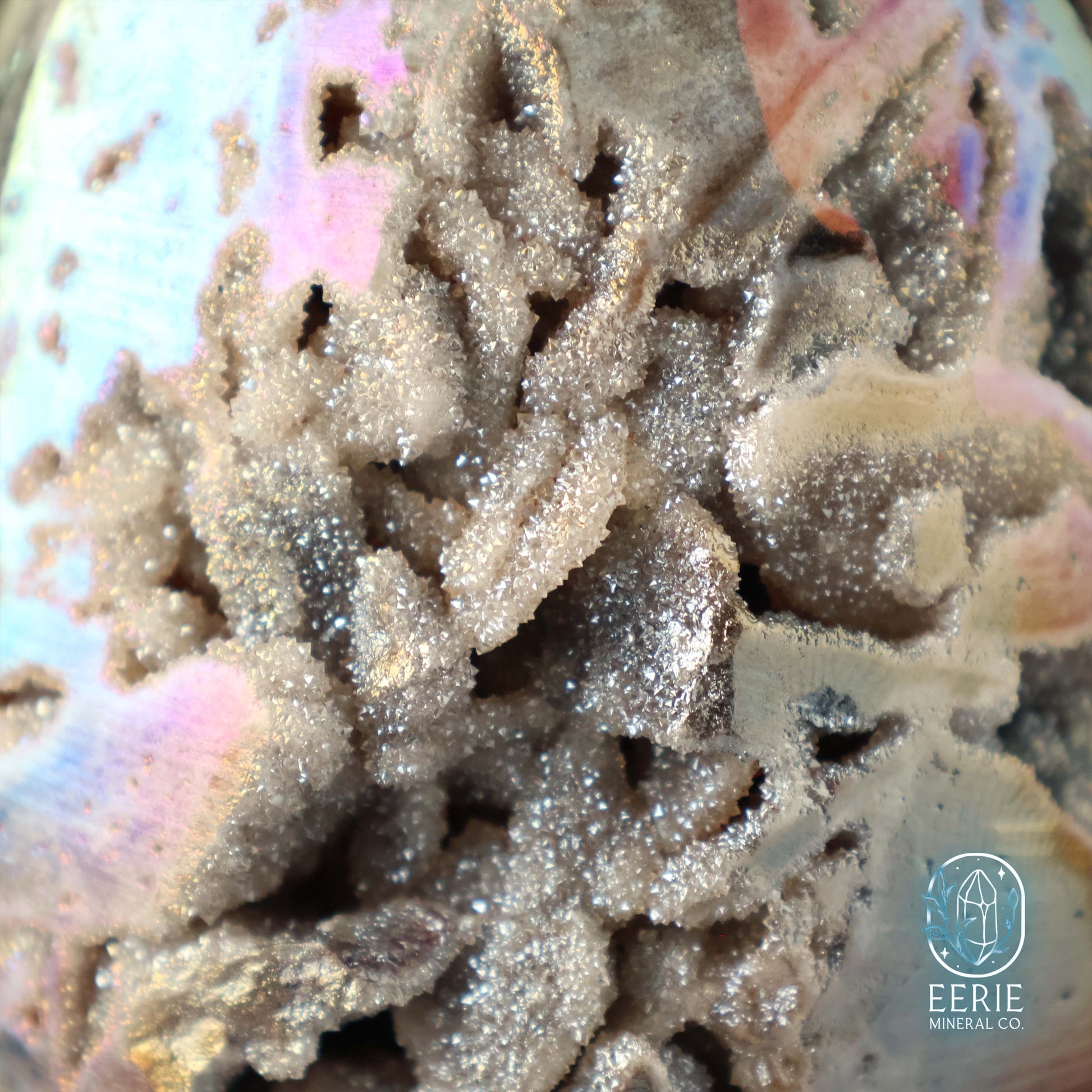 Hand Carved Rainbow Aura Druzy Sphalerite Egg
