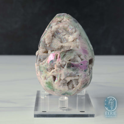 Hand Carved Rainbow Aura Druzy Sphalerite Egg