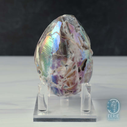 Hand Carved Rainbow Aura Druzy Sphalerite Egg