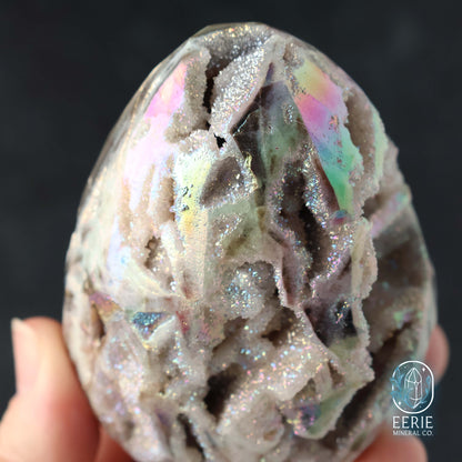 Hand Carved Rainbow Aura Druzy Sphalerite Egg