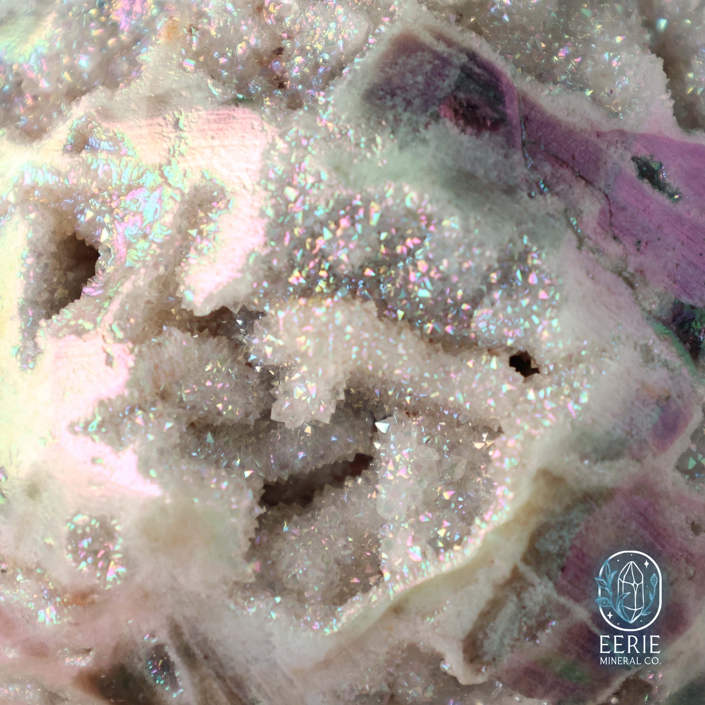 Hand Carved Rainbow Aura Druzy Sphalerite Egg