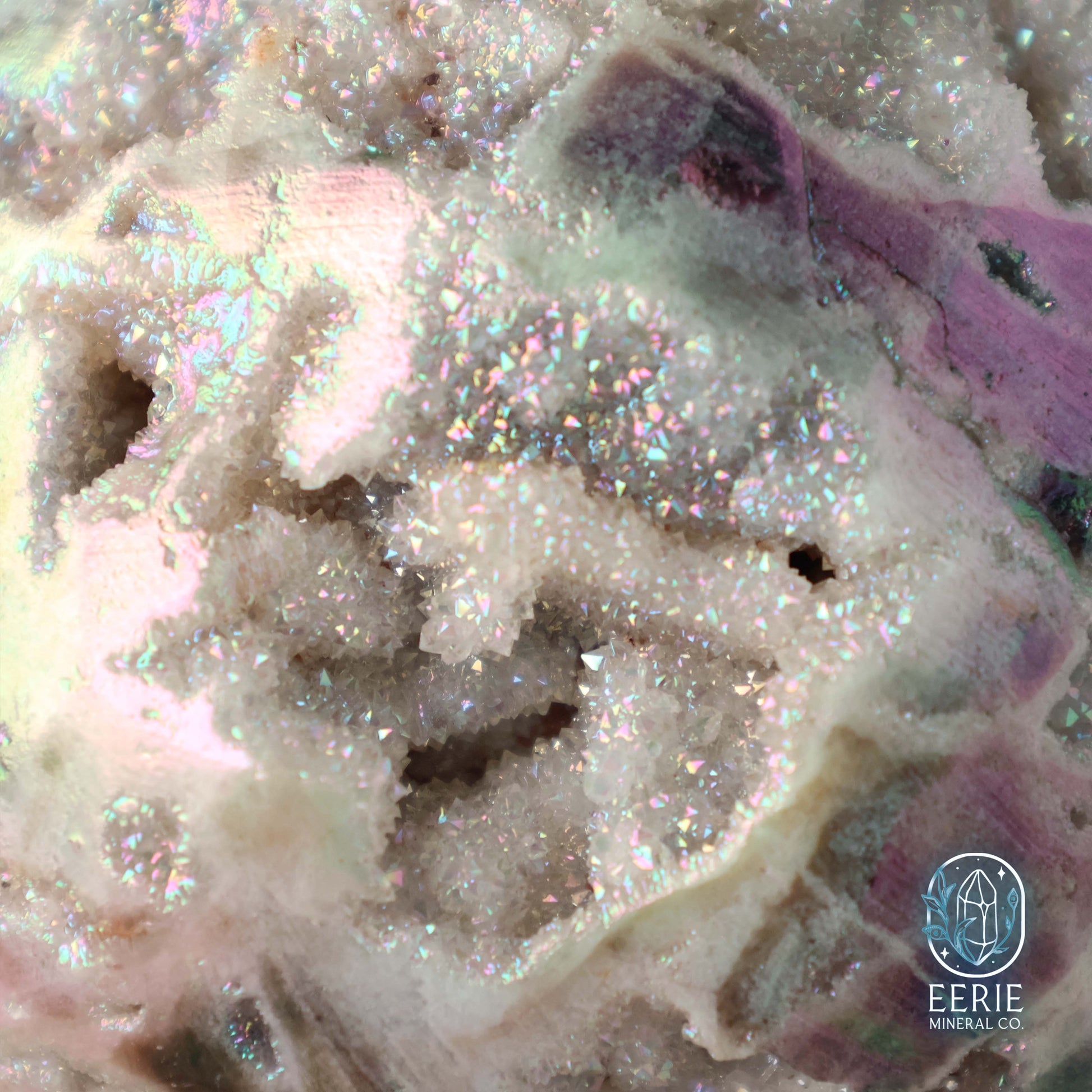 Hand Carved Rainbow Aura Druzy Sphalerite Egg