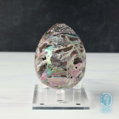 Hand Carved Rainbow Aura Druzy Sphalerite Egg