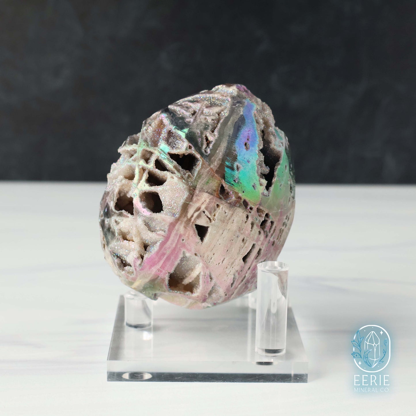 Hand Carved Rainbow Aura Druzy Sphalerite Egg