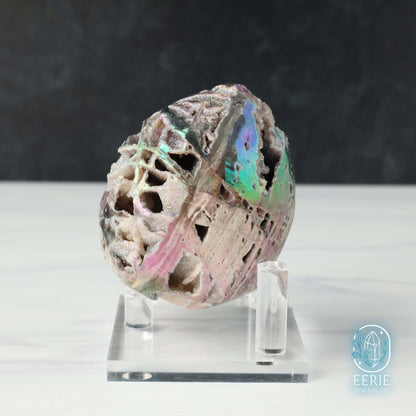 Hand Carved Rainbow Aura Druzy Sphalerite Egg