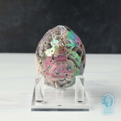 Hand Carved Rainbow Aura Druzy Sphalerite Egg