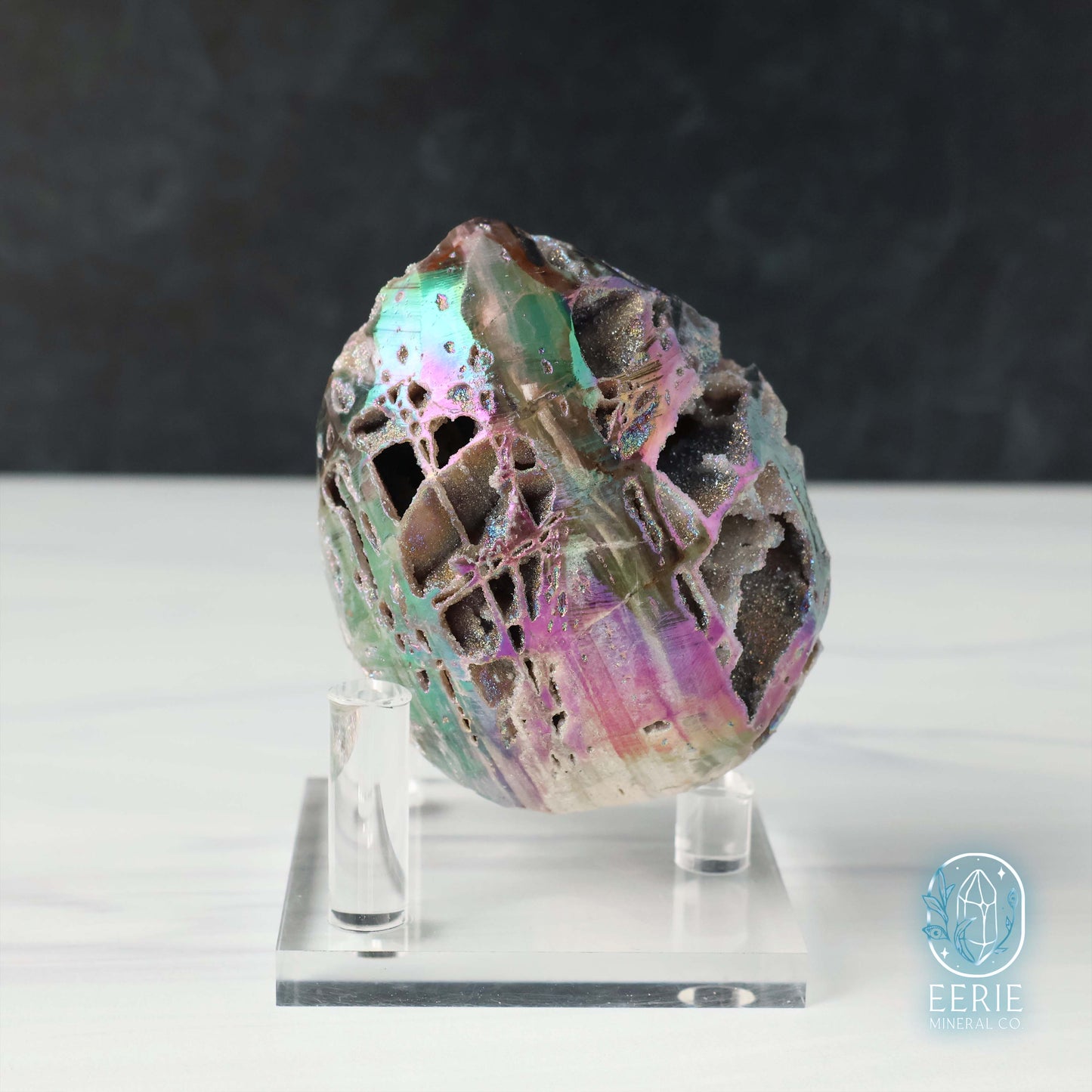 Hand Carved Rainbow Aura Druzy Sphalerite Egg