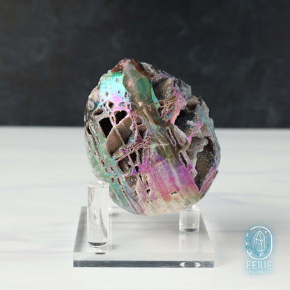 Hand Carved Rainbow Aura Druzy Sphalerite Egg