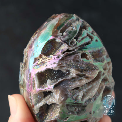 Hand Carved Rainbow Aura Druzy Sphalerite Egg