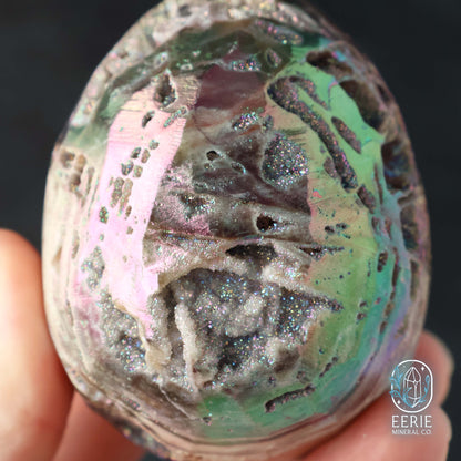 Hand Carved Rainbow Aura Druzy Sphalerite Egg