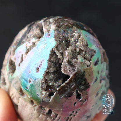 Hand Carved Rainbow Aura Druzy Sphalerite Egg