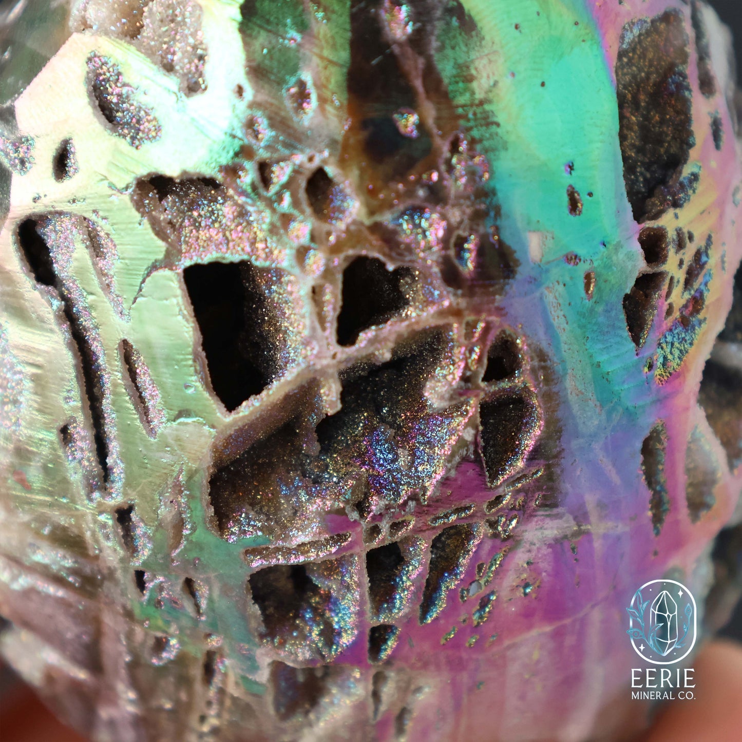 Hand Carved Rainbow Aura Druzy Sphalerite Egg