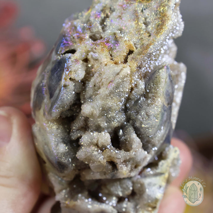 Rainbow Aura Sphalerite Skull With Druzy Quartz