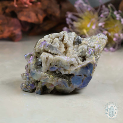 Rainbow Aura Sphalerite Skull With Druzy Quartz