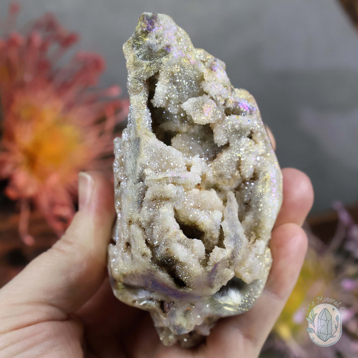 Rainbow Aura Sphalerite Skull With Druzy Quartz