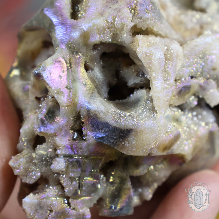 Rainbow Aura Sphalerite Skull With Druzy Quartz