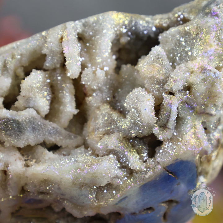 Rainbow Aura Sphalerite Skull With Druzy Quartz