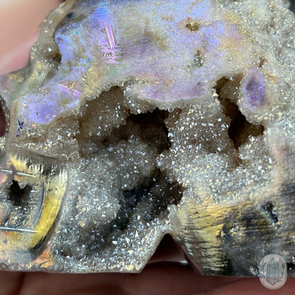Angel Aura Sphalerite with Druzy Quartz Skull Carving