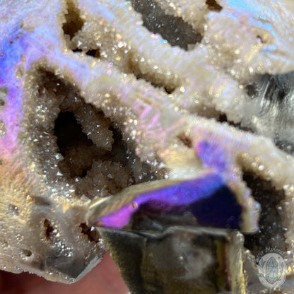 Angel Aura Sphalerite with Druzy Quartz Skull Carving