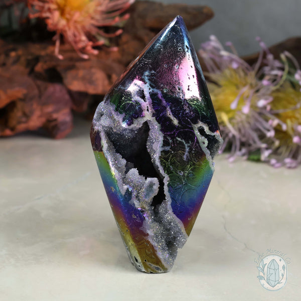 Rainbow Aura Sphalerite with Druzy Quartz Freeform