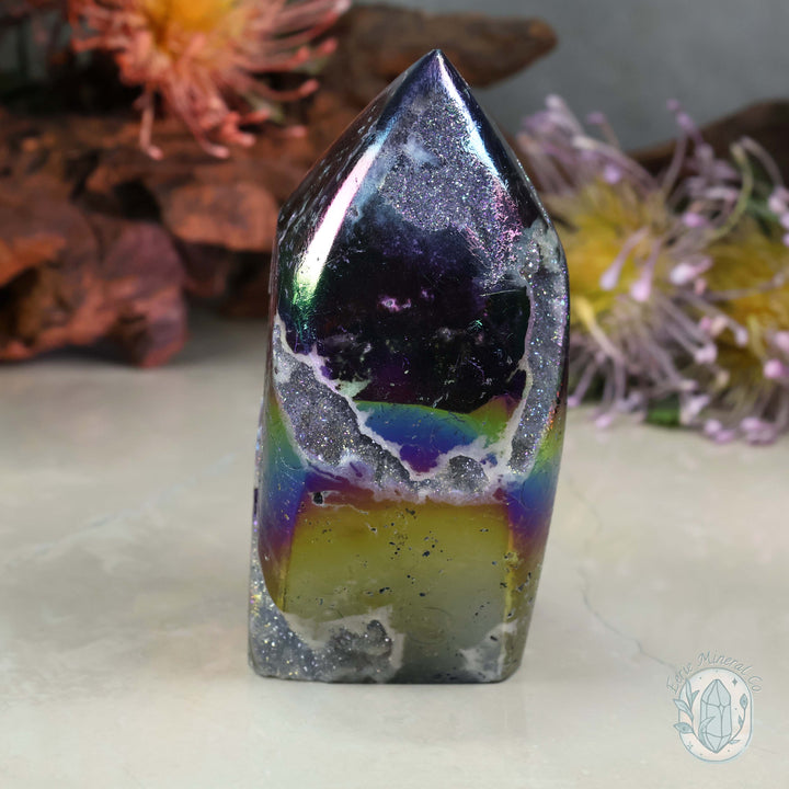 Rainbow Aura Sphalerite with Druzy Quartz Freeform