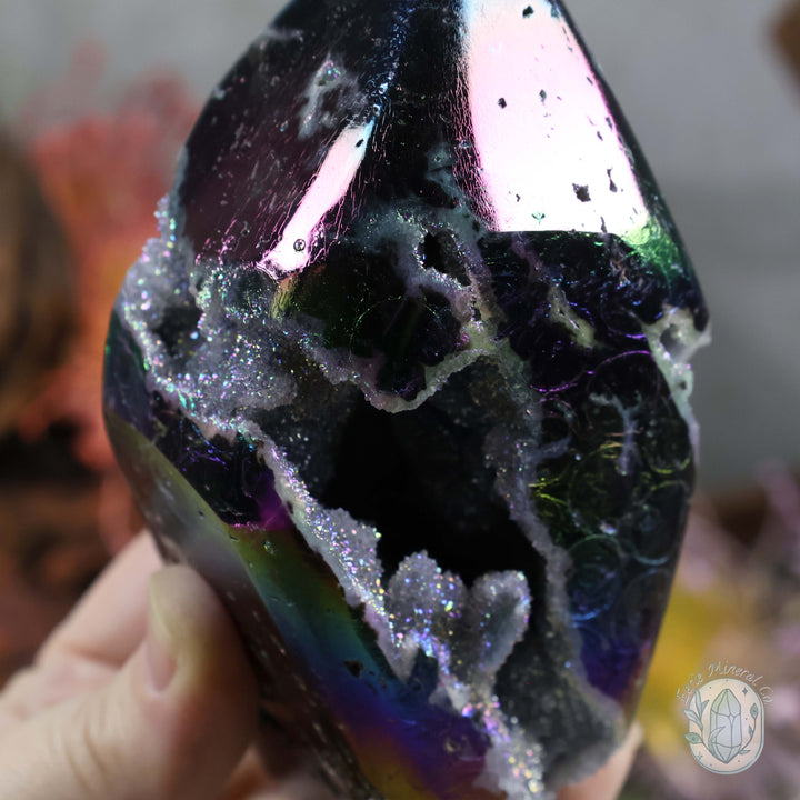 Rainbow Aura Sphalerite with Druzy Quartz Freeform