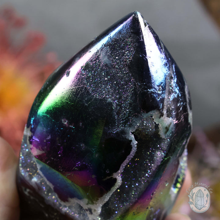 Rainbow Aura Sphalerite with Druzy Quartz Freeform