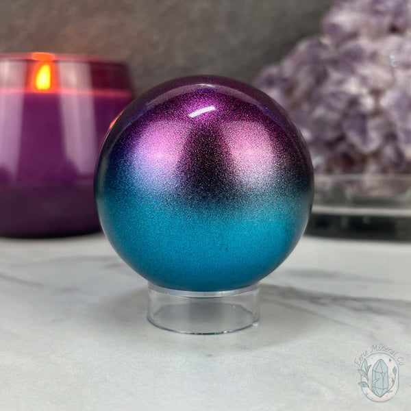 60mm Magenta and Blue Aura Obsidian Sphere