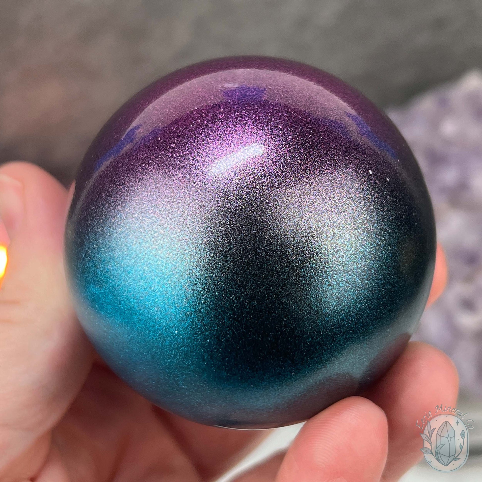 60mm Magenta and Blue Aura Obsidian Sphere