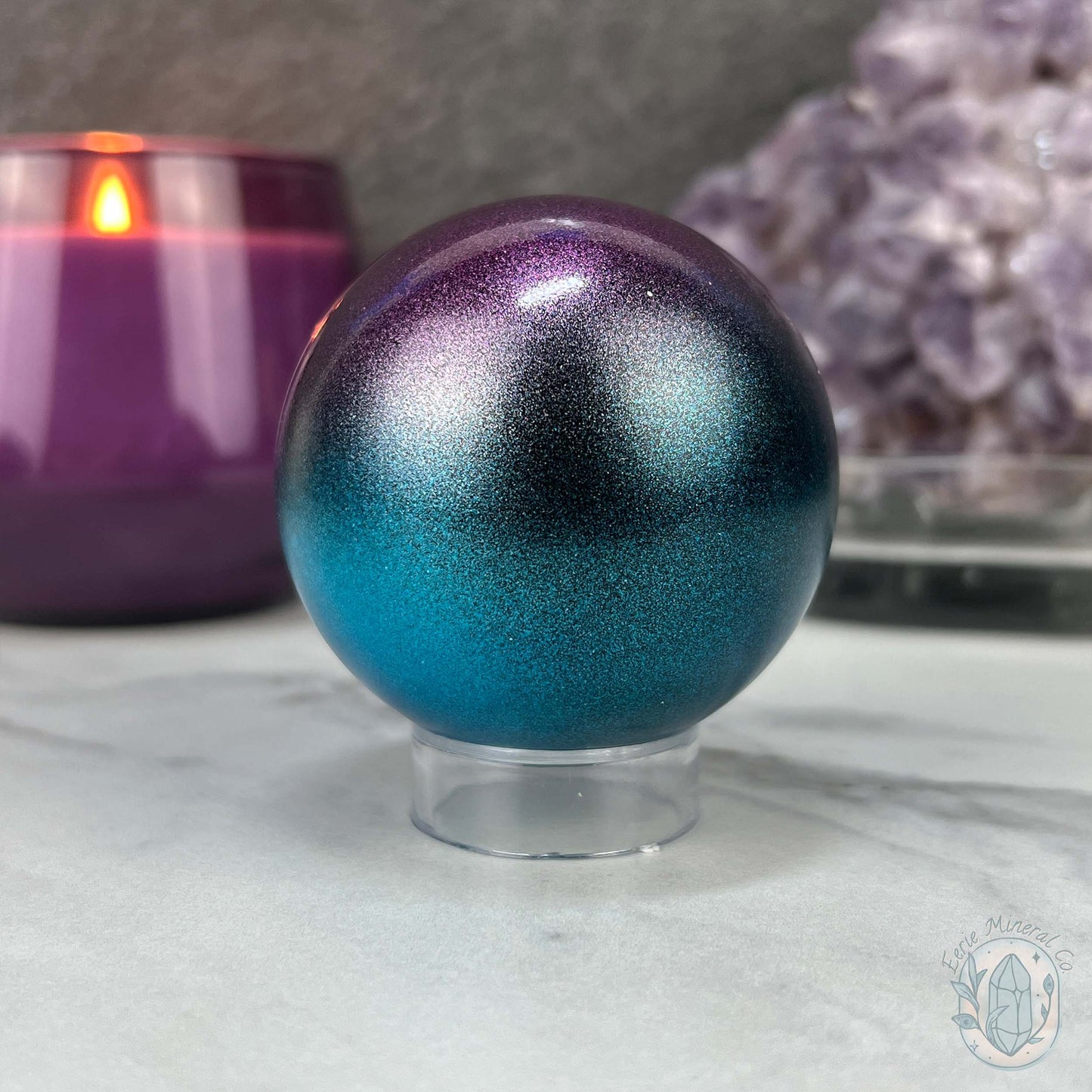 60mm Magenta and Blue Aura Obsidian Sphere