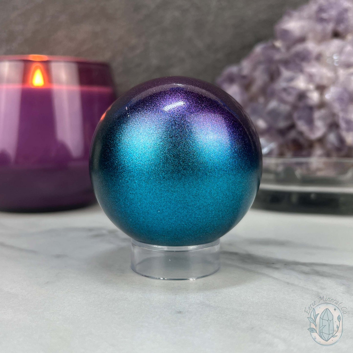 60mm Magenta and Blue Aura Obsidian Sphere