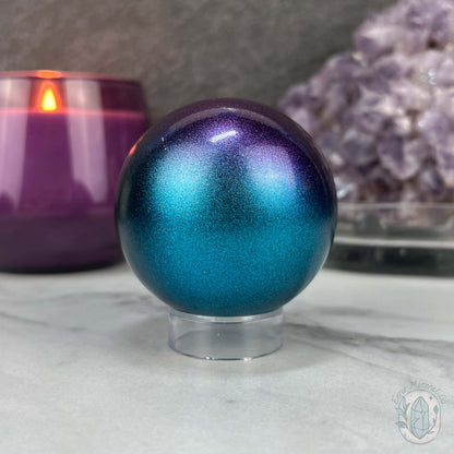 60mm Magenta and Blue Aura Obsidian Sphere