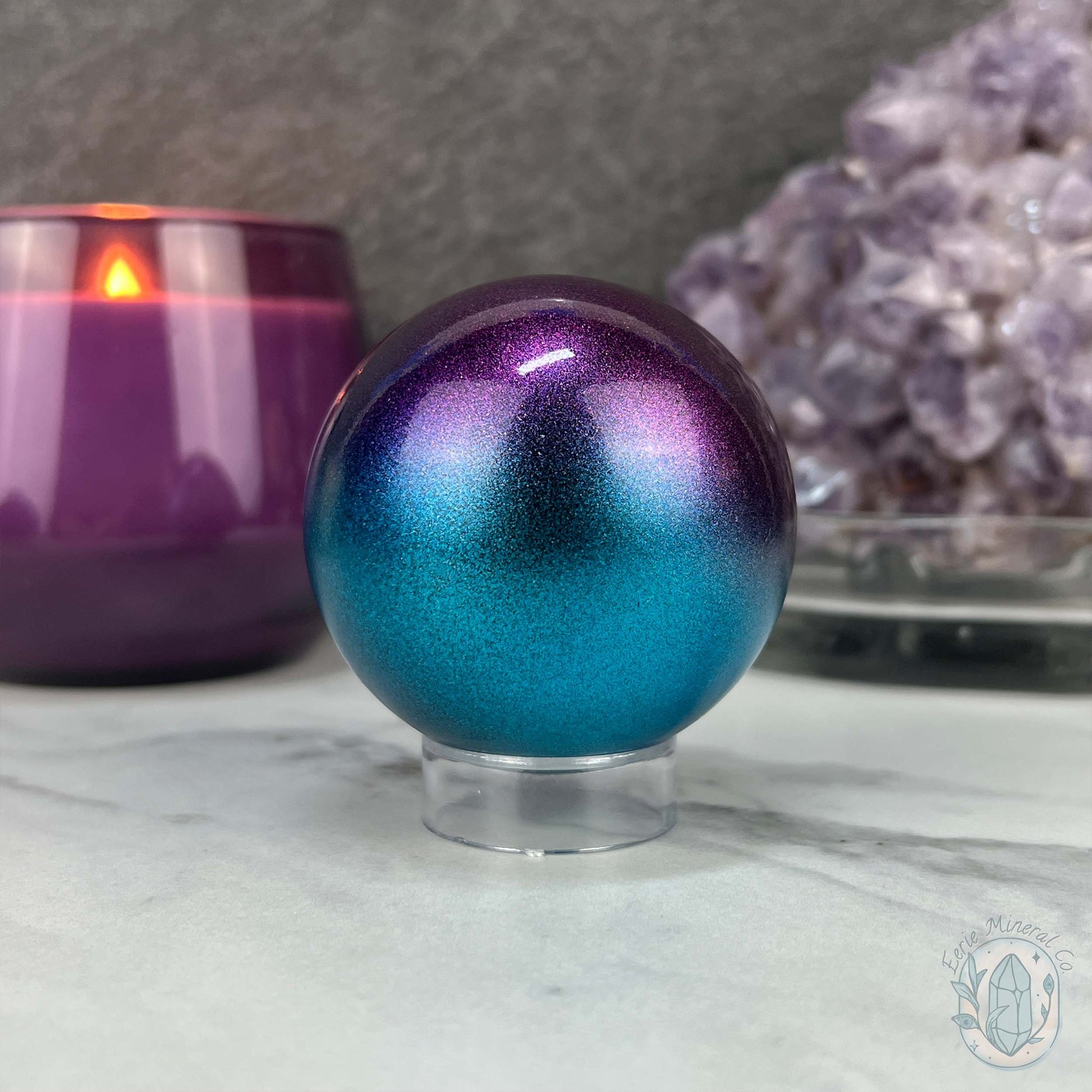 60mm Magenta and Blue Aura Obsidian Sphere