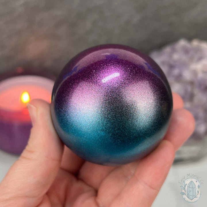 60mm Magenta and Blue Aura Obsidian Sphere