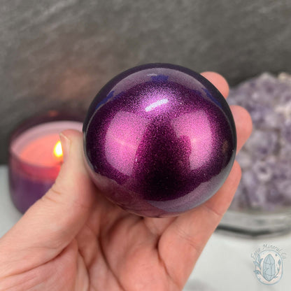 60mm Magenta and Blue Aura Obsidian Sphere