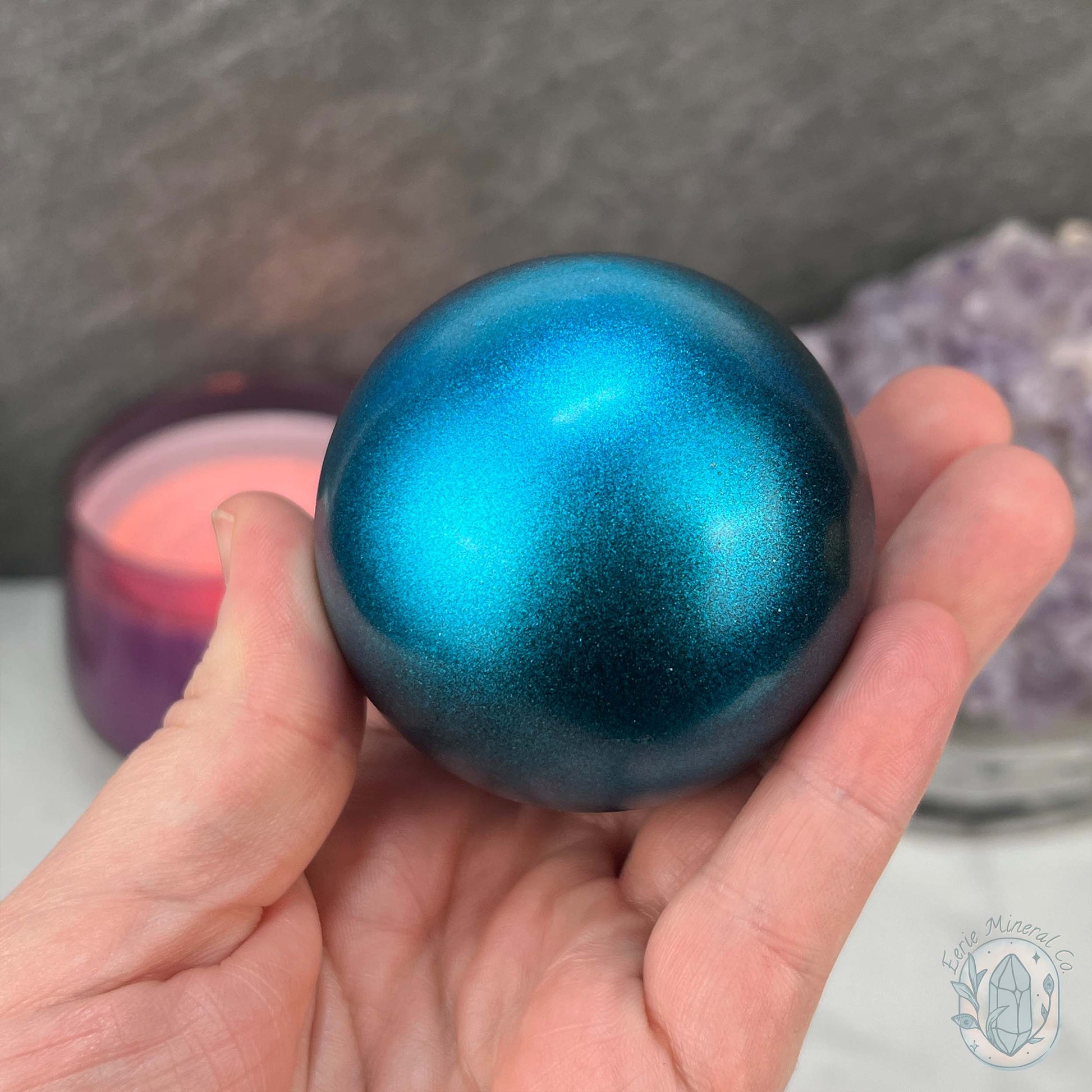 60mm Magenta and Blue Aura Obsidian Sphere