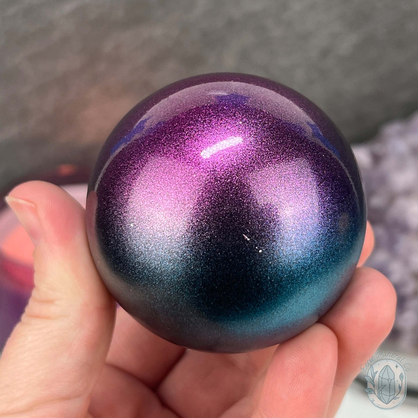 60mm Magenta and Blue Aura Obsidian Sphere