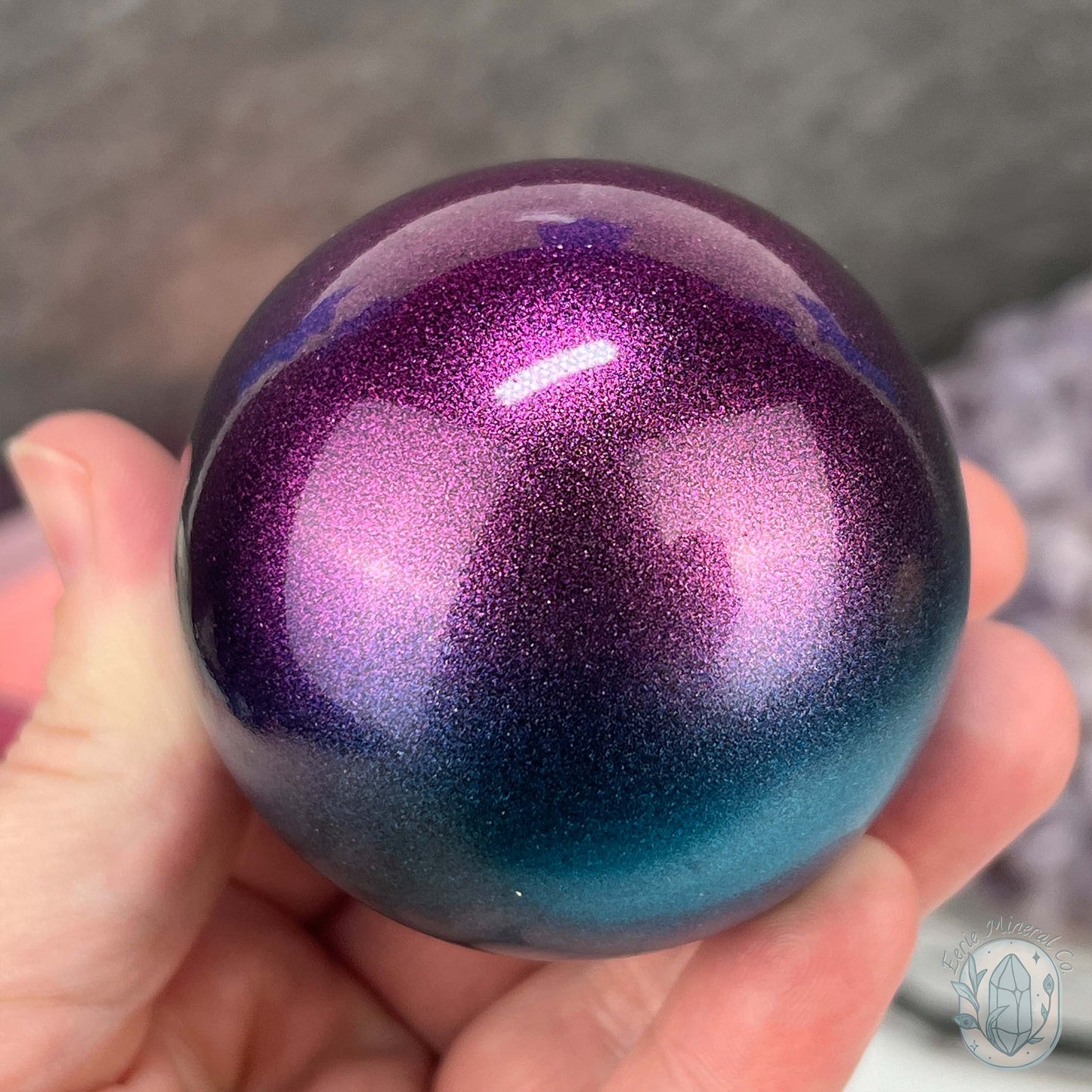 60mm Magenta and Blue Aura Obsidian Sphere