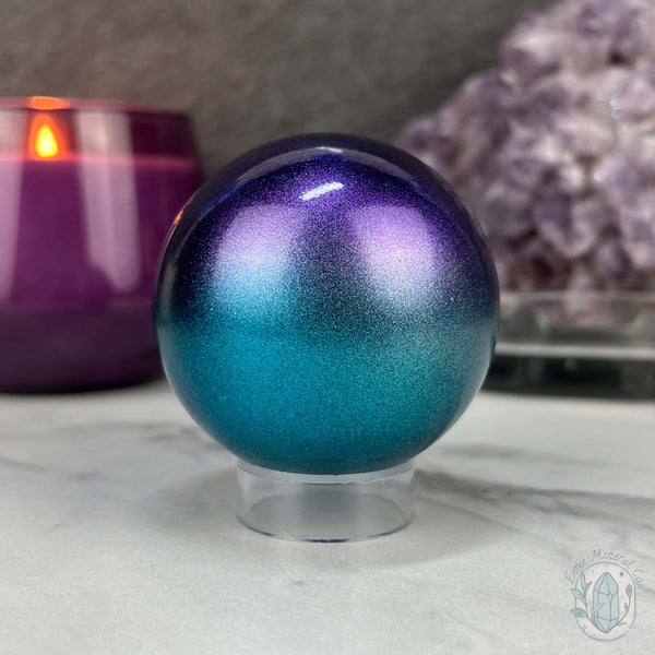 60mm Purple and Blue Aura Obsidian Sphere