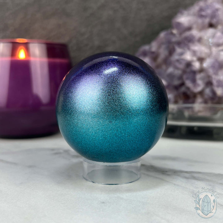 60mm Purple and Blue Aura Obsidian Sphere