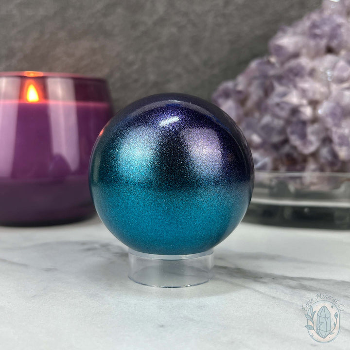 60mm Purple and Blue Aura Obsidian Sphere