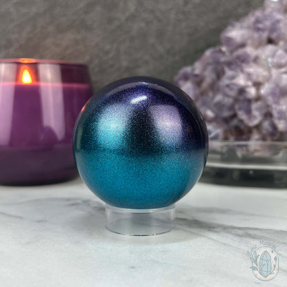 60mm Purple and Blue Aura Obsidian Sphere